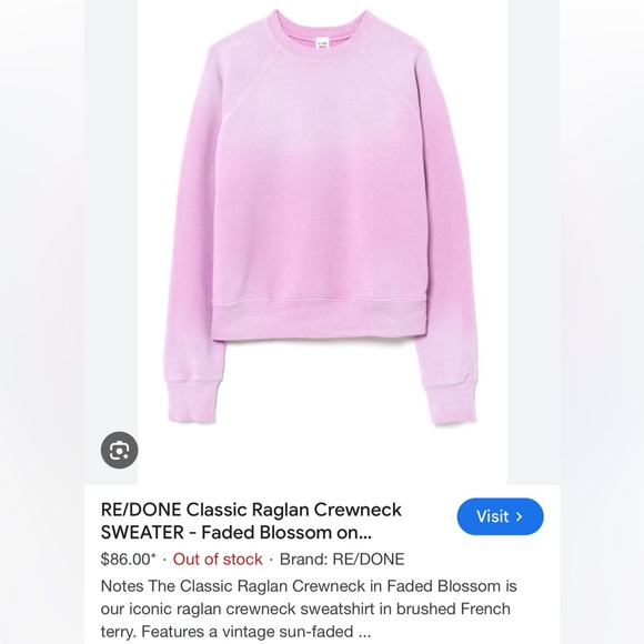 RE/DONE Sz XS Light pink ombre, crewneck sweatshirt 100% cotton cozy BoHo modern - Picture 3 of 9